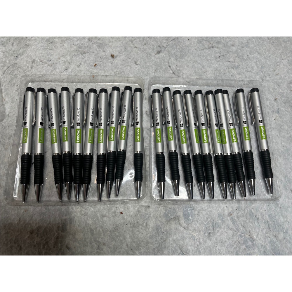 Lot of 20 Lenovo Windows 10 Promotional Ballpoint Pens Silver Black Grip New